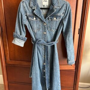 Zara Blue Denim Belted Maxi Dress